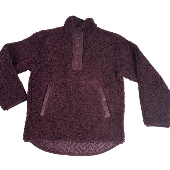 Athleta Womens Small Cozy Sherpa Snap Sweatshirt Eggplant - Picture 3 of 9
